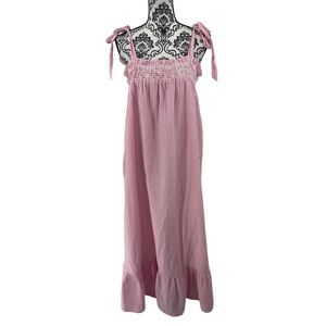 Avara Pink & White Pinstripe Tie-Shoulder Midi Dress XL